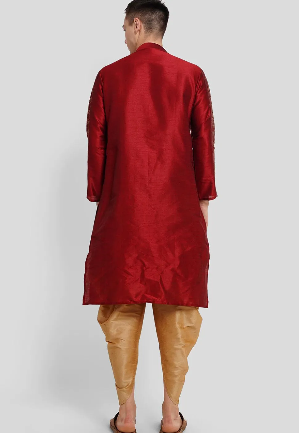 Foil Printed Dupion Silk Kurta Set in Maroon