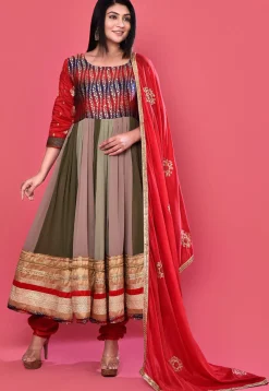 Foil Printed Georgette Anarkali Suit in Multicolor