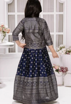 Foil Printed Georgette Gown in Navy Blue