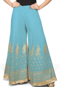 Foil Printed Georgette Palazzo in Sky Blue