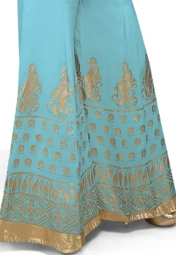 Foil Printed Georgette Palazzo in Sky Blue