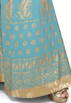 Foil Printed Georgette Palazzo in Sky Blue