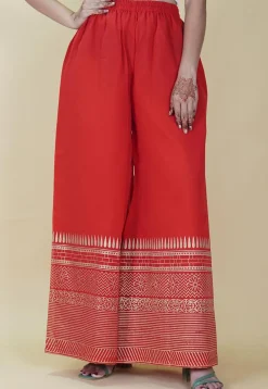 Foil Printed Georgette Palazzo in Red