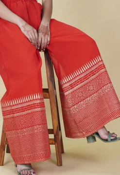 Foil Printed Georgette Palazzo in Red
