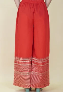Foil Printed Georgette Palazzo in Red