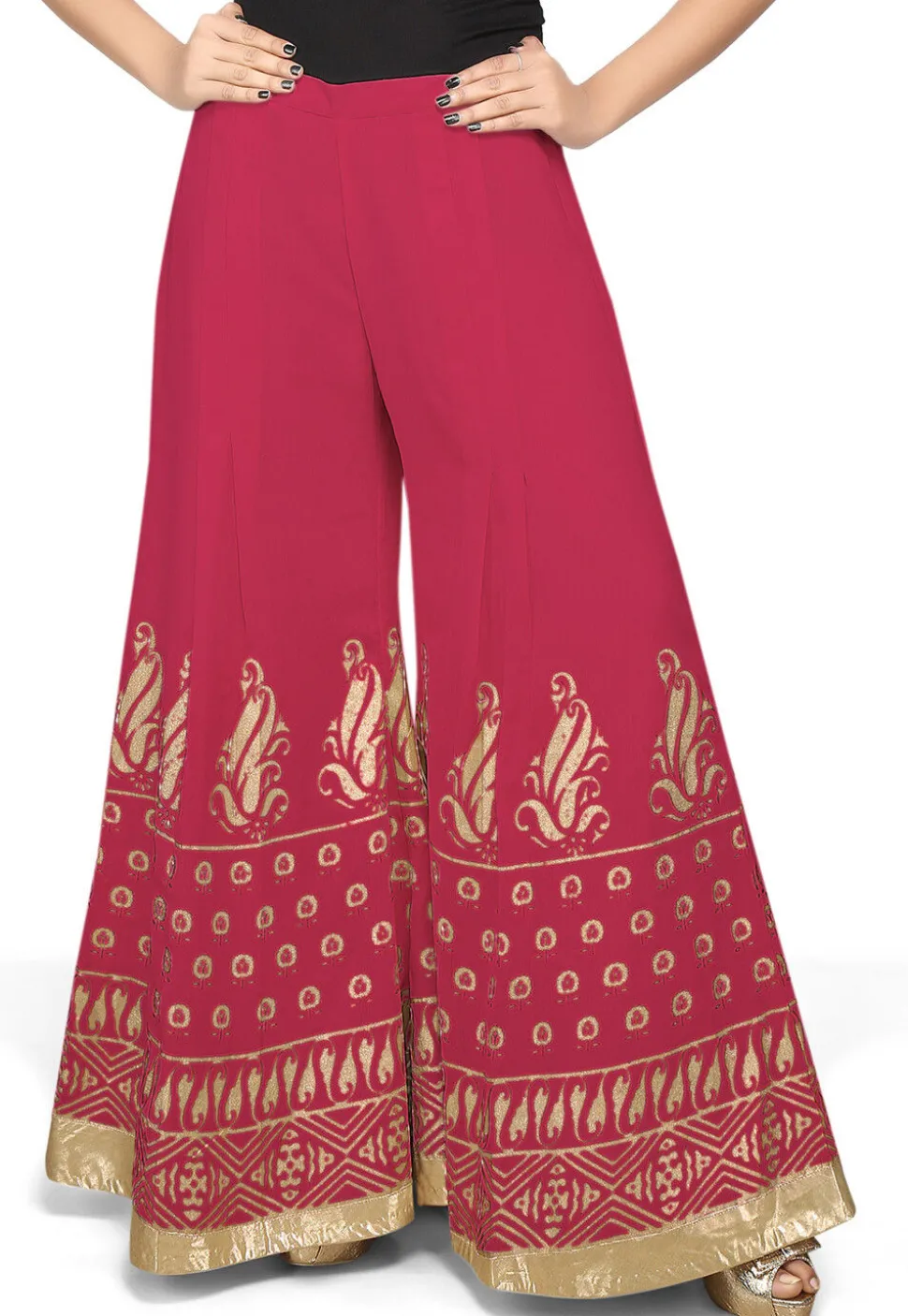 Foil Printed Georgette Palazzo in Magenta