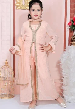 Foil Printed Georgette Pakistani Suit in Peach