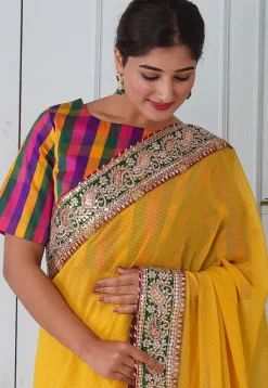 Foil Printed Georgette Saree in Yellow