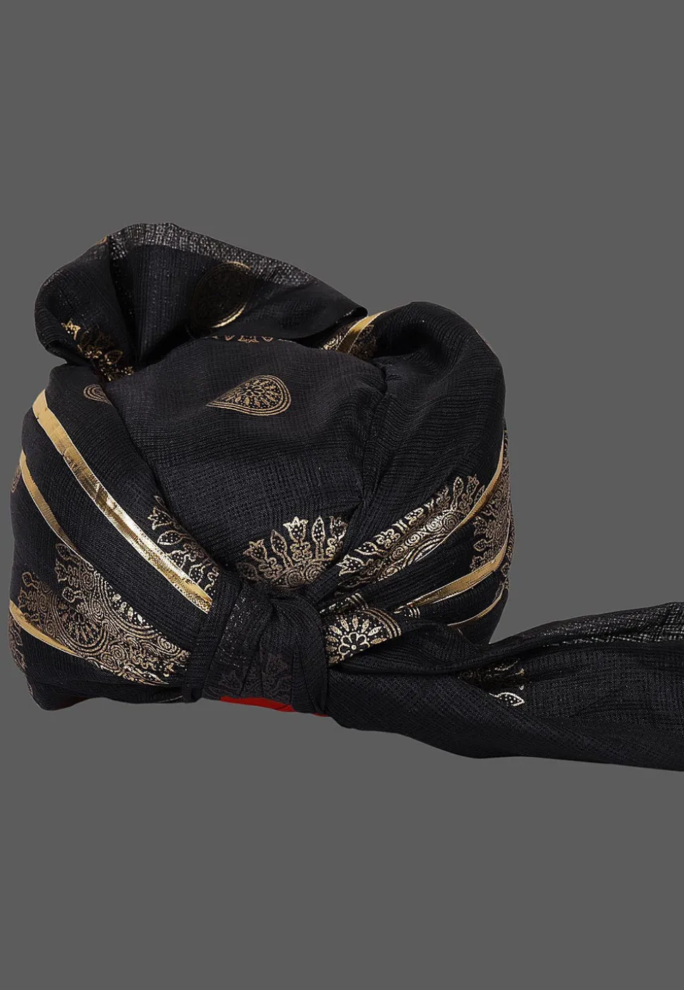 Foil Printed Kota Doria Kids Turban in Black
