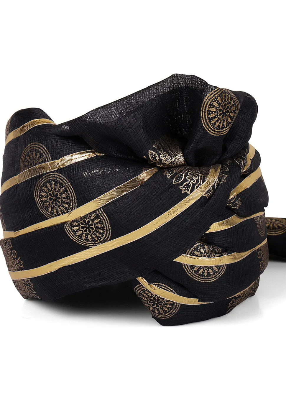 Foil Printed Kota Doria Turban in Black