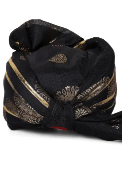 Foil Printed Kota Doria Turban in Black