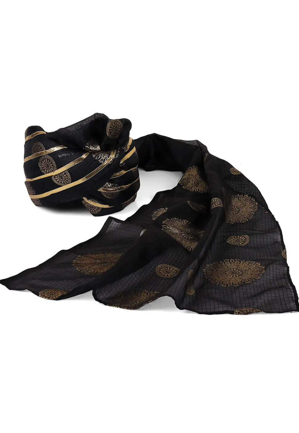 Foil Printed Kota Doria Turban in Black