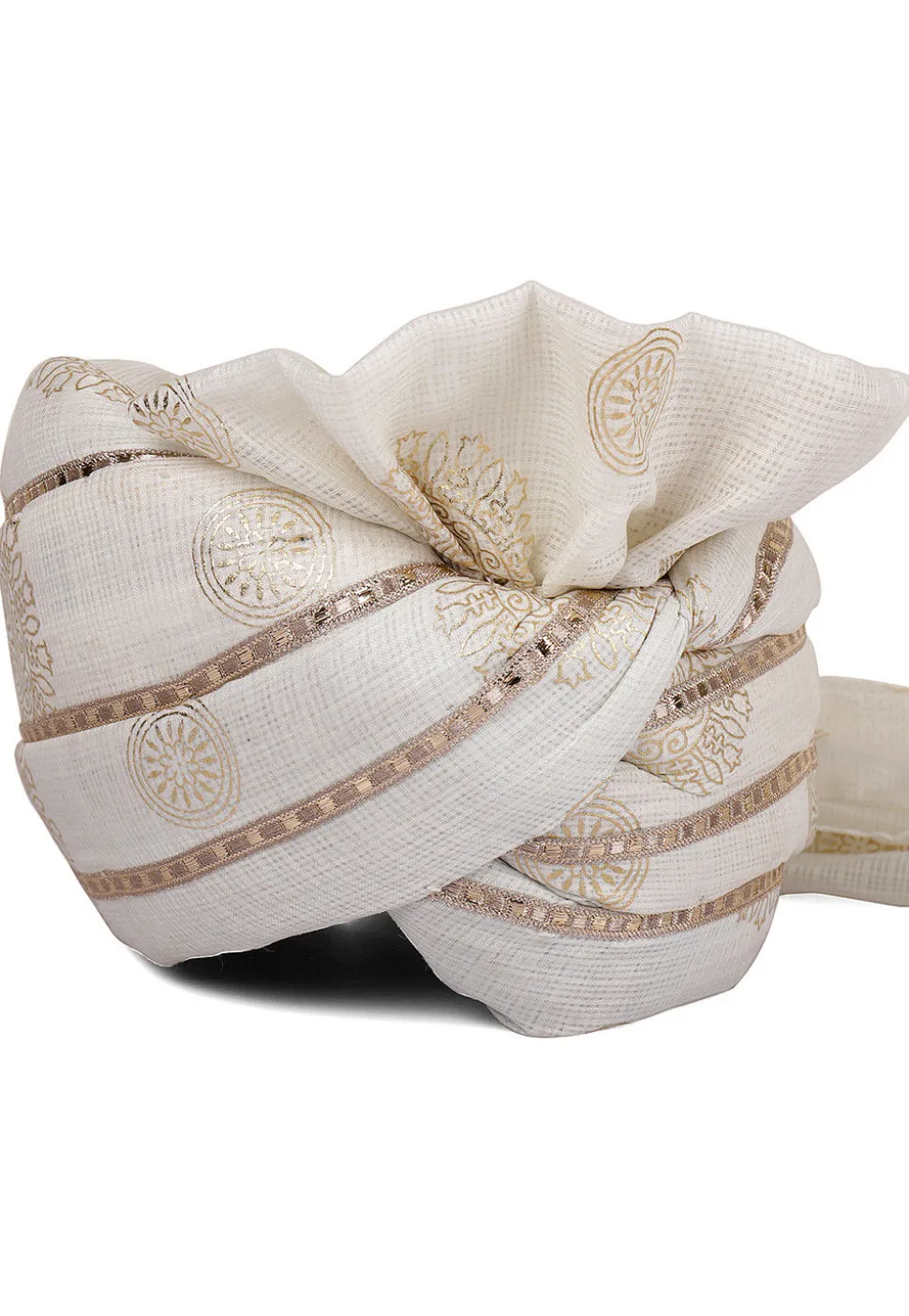 Foil Printed Kota Doria Turban in Off White