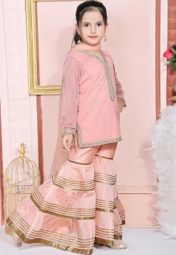 Foil Printed Net Pakistani Suit in Peach