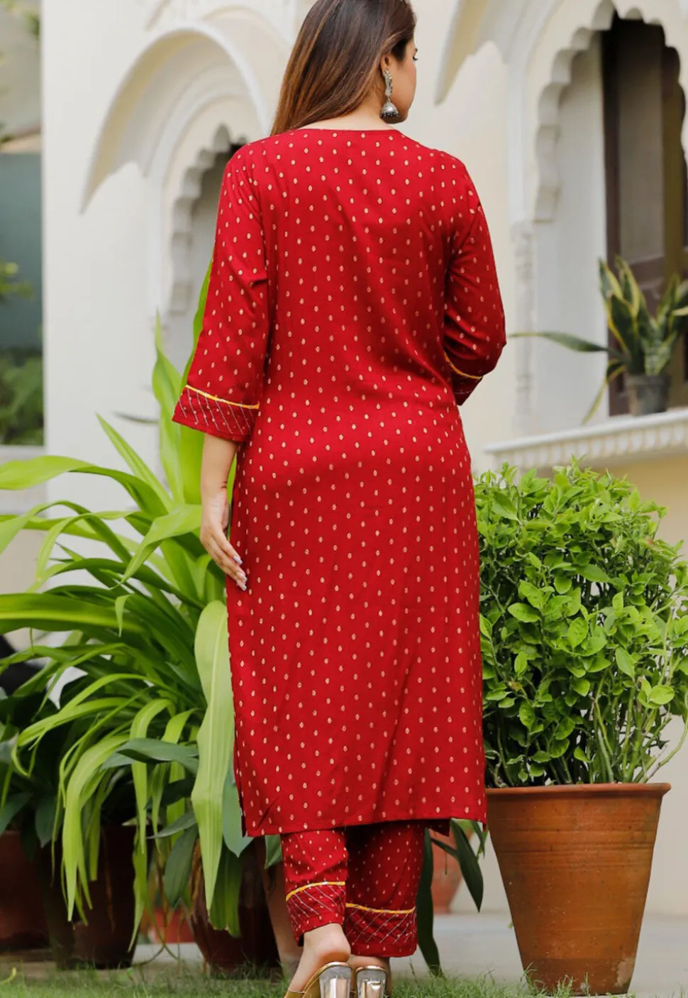Foil Printed Pure Cotton Pakistani Suit in Maroon