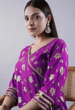 Foil Printed Rayon A Line Suit in Magenta