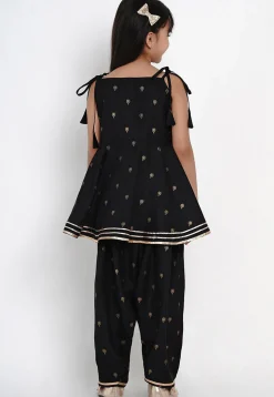 Foil Printed Rayon A Line Kurta Set in Black