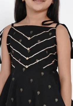 Foil Printed Rayon A Line Kurta Set in Black