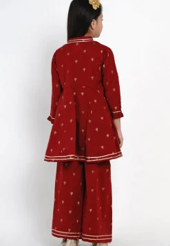 Foil Printed Rayon A Line Kurta Set in Maroon