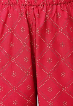 Foil Printed Rayon A Line Suit in Fuchsia