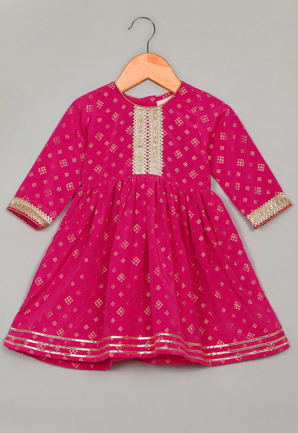 Foil Printed Rayon Kurta Set in Magenta