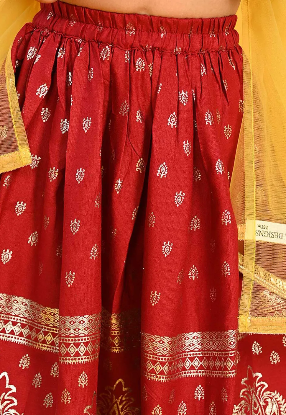 Foil Printed Rayon Lehenga in Maroon