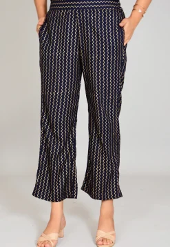 Foil Printed Rayon Pant in Navy Blue