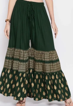 Foil Printed Rayon Sharara in Dark Green
