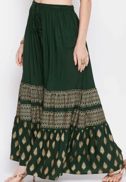 Foil Printed Rayon Sharara in Dark Green