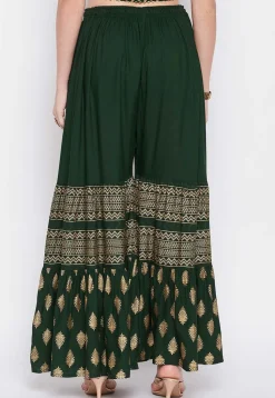Foil Printed Rayon Sharara in Dark Green
