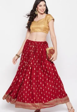 Foil Printed Rayon Skirt in Maroon
