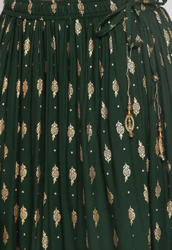Foil Printed Rayon Skirt in Dark Green