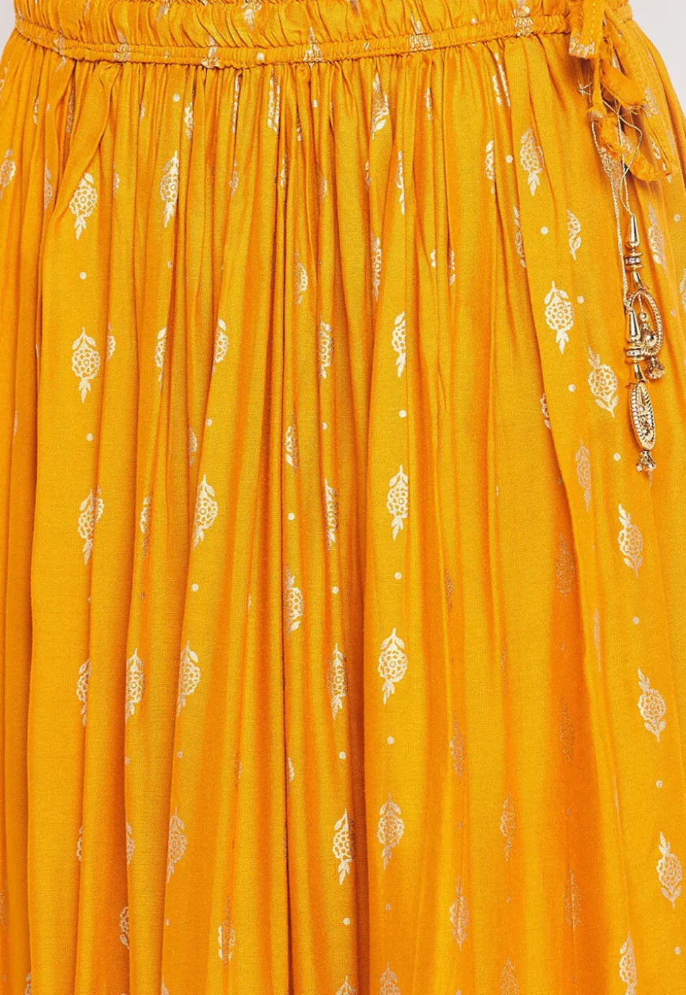 Foil Printed Rayon Skirt in Mustard