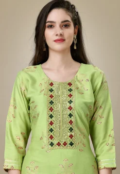 Foil Printed Rayon Straight Kurta Set in Light Green