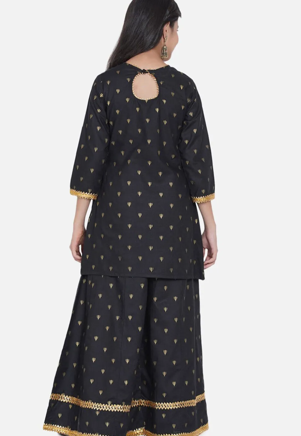 Foil Printed Rayon Straight Kurta Set in Black
