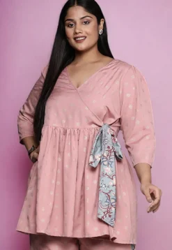Foil Printed Rayon Tunic in Peach