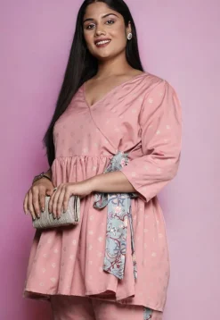 Foil Printed Rayon Tunic in Peach