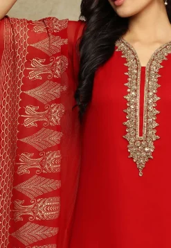 Foil Printed Vicose Georgette Kaftan Kurta in Red