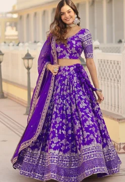 Foil Printed Viscose Lehenga in Purple