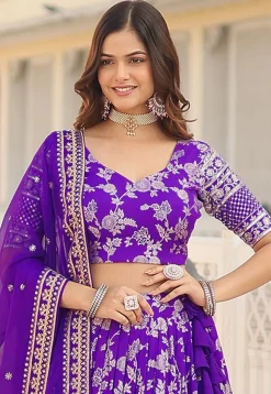 Foil Printed Viscose Lehenga in Purple