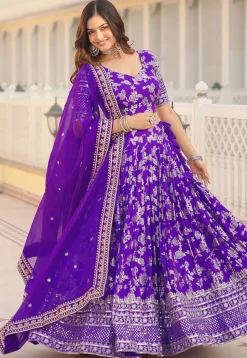 Foil Printed Viscose Lehenga in Purple