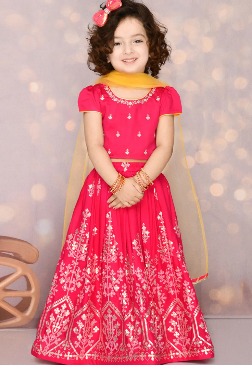 Foil Printed Viscose Rayon Lehenga in Magenta