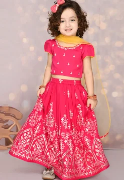 Foil Printed Viscose Rayon Lehenga in Magenta