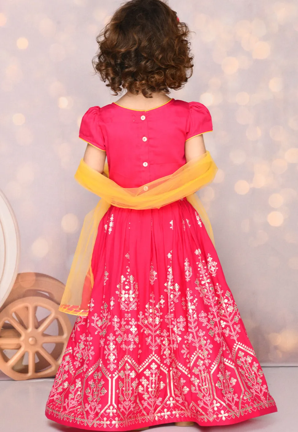 Foil Printed Viscose Rayon Lehenga in Magenta