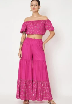 Foil Printed Viscose Rayon Sharara in Fuchsia