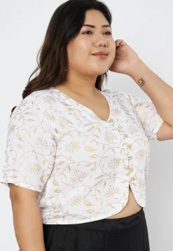 Foil Printed Viscose Rayon Blouse in White