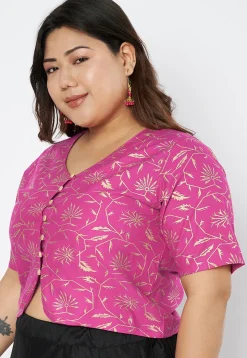 Foil Printed Viscose Rayon Blouse in Pink