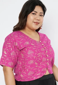 Foil Printed Viscose Rayon Blouse in Pink
