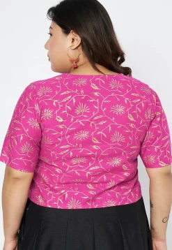 Foil Printed Viscose Rayon Blouse in Pink