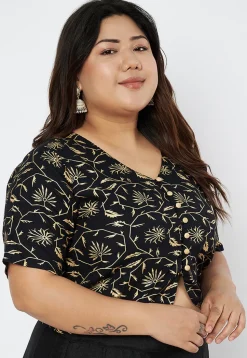 Foil Printed Viscose Rayon Blouse in Black